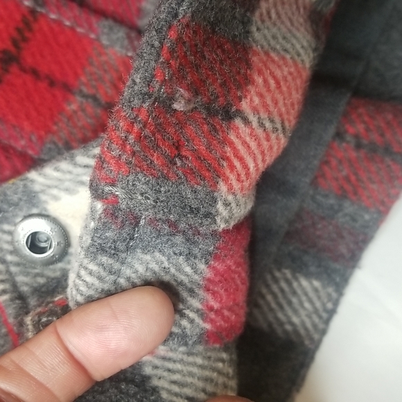 ABERCROMBIE RED GRAY PLAID COAT JACKET GIRLS XL WOOL JACKET HOODED - Picture 9 of 16